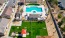 overhead view of pool and expansive courtyard area