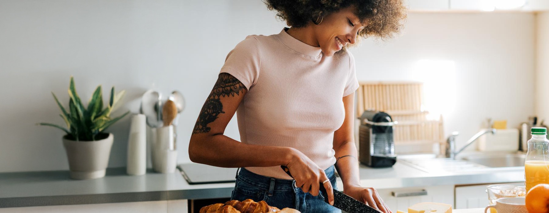 a woman in a kitchen